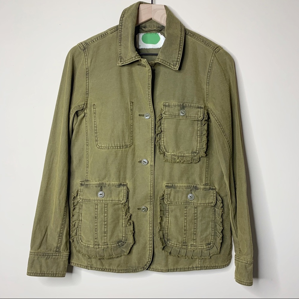 Anthropologie Ruffled Green Utility Jacket Size XS